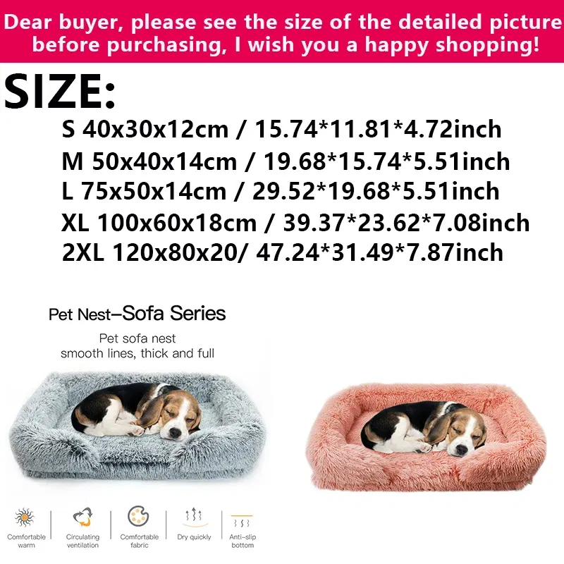 Color: Navy Blue, Size: XXL - New Large Dog Bed Dog Plush Pet Bed Winter Thickened Pad Dog Sleeping Bed Sofa Removable Pad Dog Small Large Dog square kennel