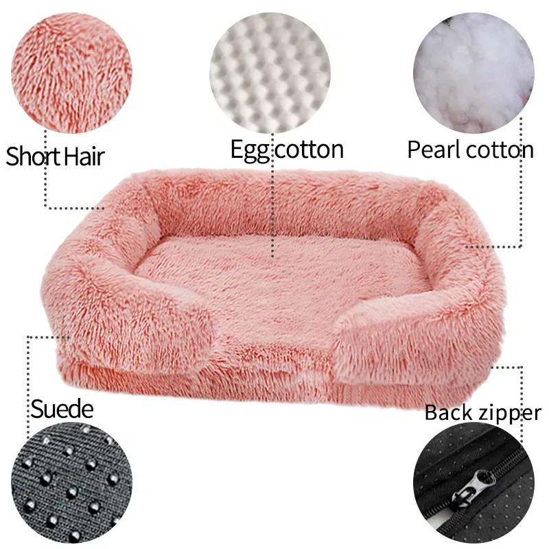 Color: Navy Blue, Size: XXL - New Large Dog Bed Dog Plush Pet Bed Winter Thickened Pad Dog Sleeping Bed Sofa Removable Pad Dog Small Large Dog square kennel