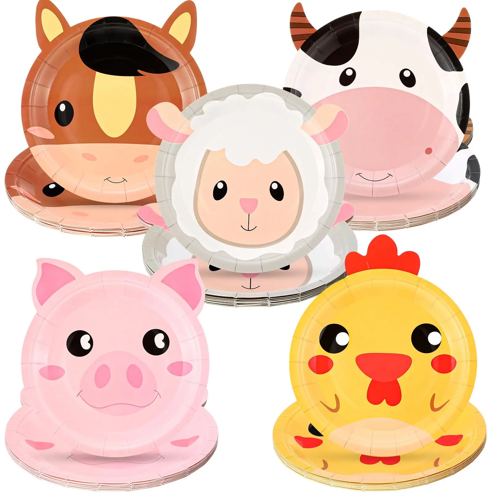 Color: Olive, Capacity: 220ml - Farm Animals Party Paper Plates Chicken Pig Cow Sheep Horse Disposable Plates Farm Birthday Party Supplies for Baby Shower