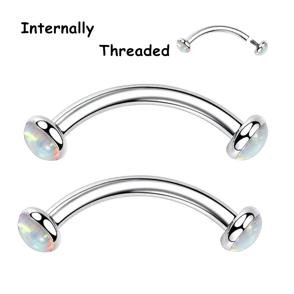 Metal color: Rhodium Plated, Main Stone Color: green - 3/4/5mm Opal Steel Eyebrow Ring Internally Threaded 6mm -14mm Bar Curved Barbell Monroe Lip Stud Ear Tragus Piercing
