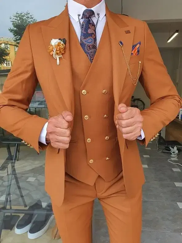 Color: Yellow, Size: 6XL, Ships From: CHINA - 3 Pieces New White Men's Suit 2022  Peak Lapel Slim Fit Casual Tuxedos Groom Tailor Made Terno Masculino (Blazer+Pants+Vest)