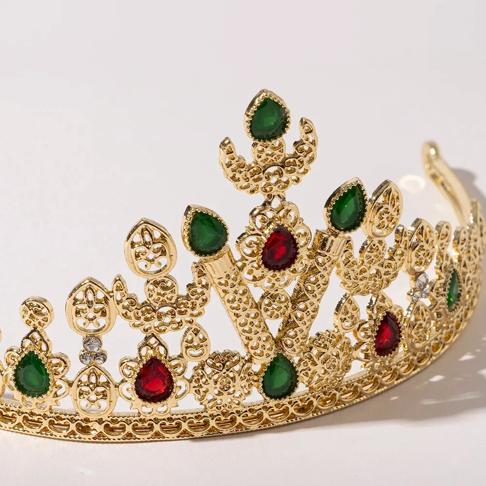 Metal color: Antique Gold Plated - LUIZADA European Princess Queen Round Headdress Moroccan Bride Crystal Crown King Bride Headdress Wedding Hair Accessories