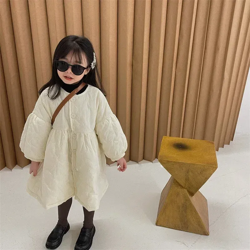 Color: black, Kid Size: 3T - Children's Coats Autumn and Winter Coat with Floral Embroidery Puffed Sleeves Girls Coat Baby Girl Winter Clothes