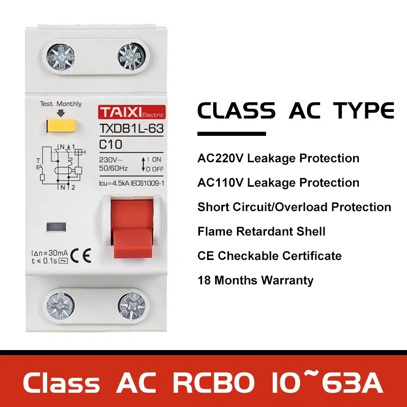 Rated Current: 16a, Ships From: CHINA, Poles Number: 3 - Type A  AC CLASS Rcbo 110V 220V RCCB 10A 20A 40A 50A 63A 30mA Residual Current Circuit Breaker Leakage WIth Overload Protection