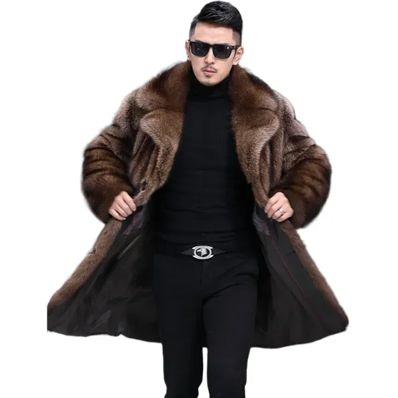 Color: Beige, Size: M - Parker Men's Imitation Fur Liner Winter Warm New Fur One-piece Coat Imitation Mink Fleece Mid-length Fur Coat