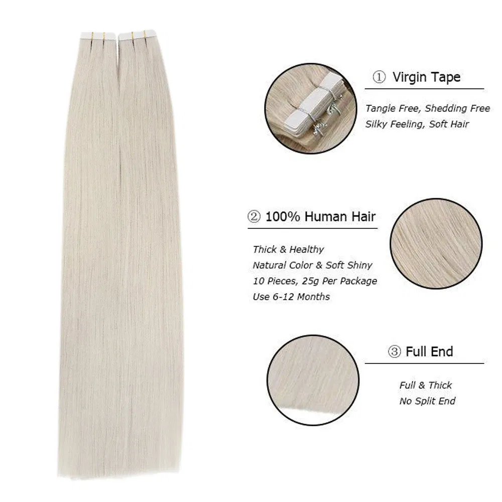 Color: M10/613, Items per Package: 10 pcs, Length: 14 inches, Life Span: 12 months - [Last 12 Months] Ugeat Tape in Hair Extensions Virgin Human Hair 10A Grade Tape in Extensions  Human Hair