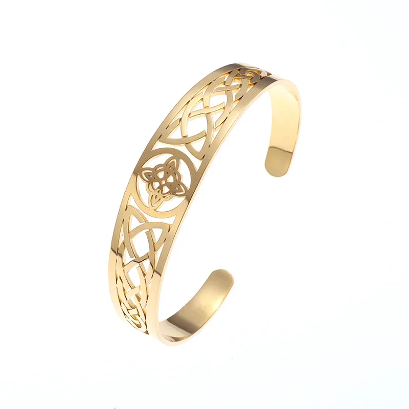 Metal color: dark green - Witch Knot Cuff Stainless Steel Pagan Witchcraft Symbols Magic Knot Women\'s Good Luck Amulet Bracelet Celtic Knot Bracelet