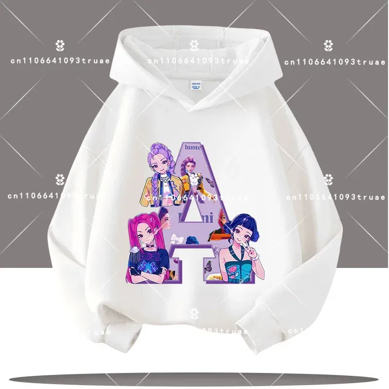 Color: Silver, Kid Size: 7 - K-pop Demon Hunters Letter A-Z 3-12 Year Old Children Hooded Sweatshirt Girls' Casual Shirt Boys' Sports Shirt Cartoon Print