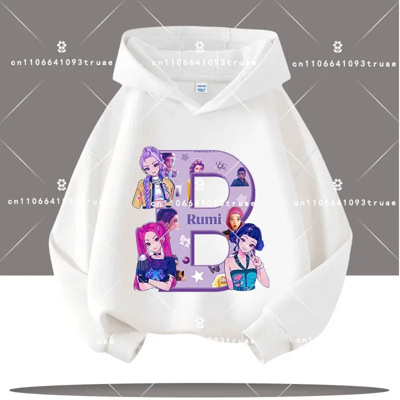 Color: Silver, Kid Size: 7 - K-pop Demon Hunters Letter A-Z 3-12 Year Old Children Hooded Sweatshirt Girls' Casual Shirt Boys' Sports Shirt Cartoon Print