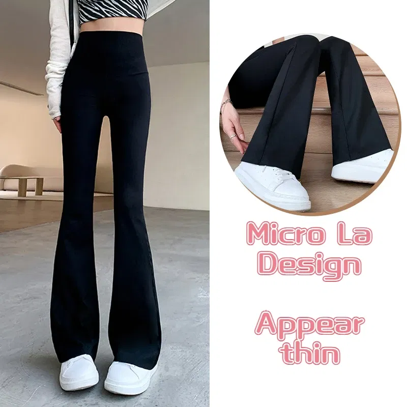 Color: Gold, Size: M - Women Flare Pants Slim High Waist Solid Sexy Shark Flare Pants Fashion Casual Streetwear Elastic Butt Lift Skinny Leggings