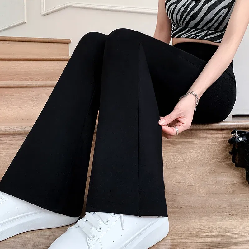Color: Gold, Size: M - Women Flare Pants Slim High Waist Solid Sexy Shark Flare Pants Fashion Casual Streetwear Elastic Butt Lift Skinny Leggings