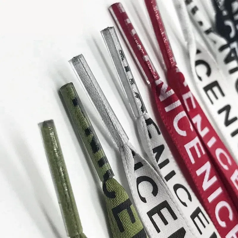 Color: GRAY, Length: 120cm, Ships From: CHINA - New 1 Pair Shoelaces Letter Print Flat Shoelaces 1CM Width Satin Silk Ribbon Sneakers Shoes Lace Casuals Canvas Shoelace Strings