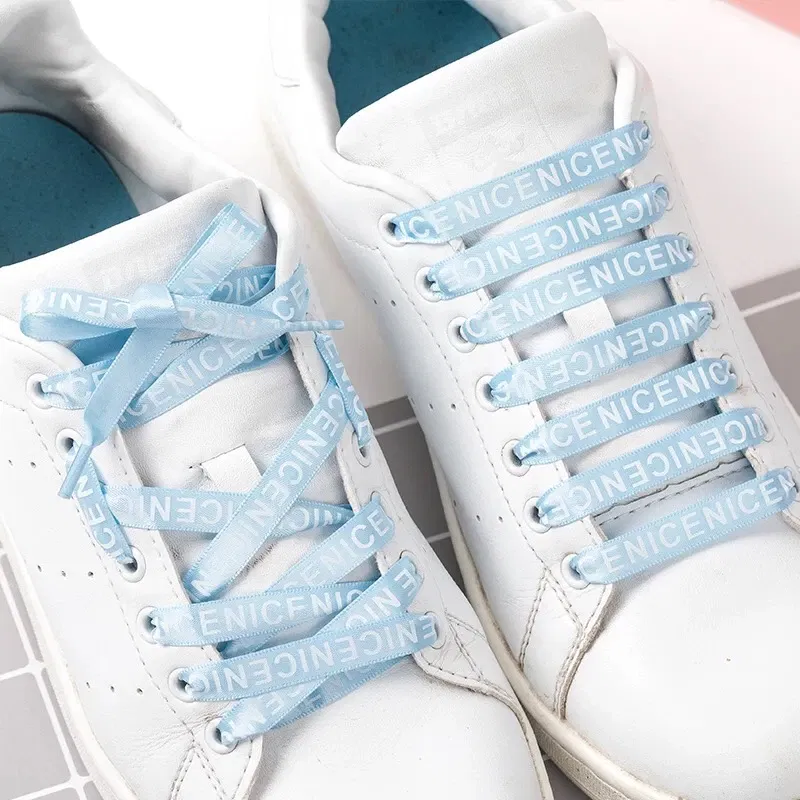 Color: GRAY, Length: 120cm, Ships From: CHINA - New 1 Pair Shoelaces Letter Print Flat Shoelaces 1CM Width Satin Silk Ribbon Sneakers Shoes Lace Casuals Canvas Shoelace Strings