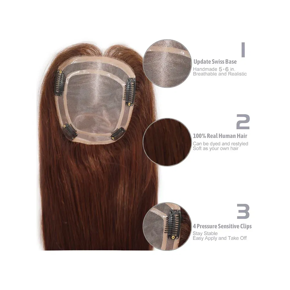 Toupee Color: 613#, Toupee Size: 5x5, Toupee Design: free, Toupee Density: 120%, Length: 14 inches - 5.5X6inch Mono Base Brazilian Remy Human Hair Topper 12"-18" Double Pu Around Thick Invisible Mono Topper for Women Hairpieces
