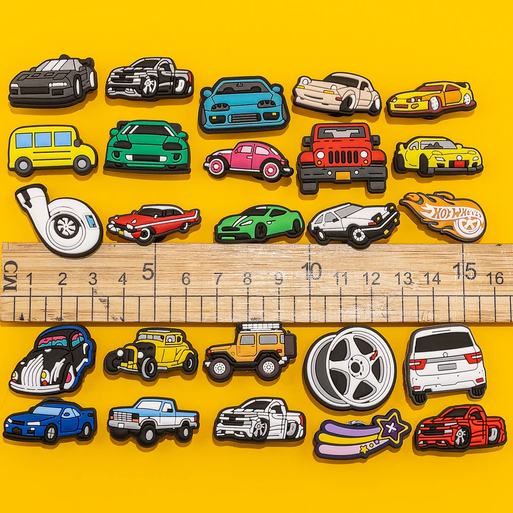 Color: light brown - 1pcs Clog Charms Cars Cool Roadster SUV PVC Clips Accessories Mini Classic Car Shoe Charms Turbine Clog Pin Kids Gift