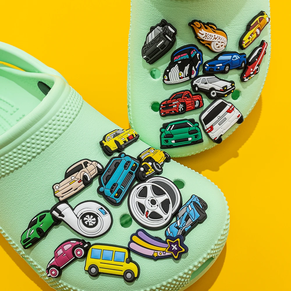 Color: light brown - 1pcs Clog Charms Cars Cool Roadster SUV PVC Clips Accessories Mini Classic Car Shoe Charms Turbine Clog Pin Kids Gift
