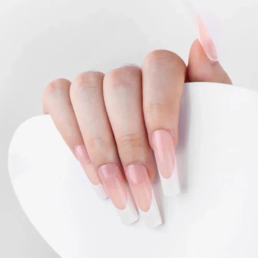 Color: Yellow - 24Pcs/bag French False Nails Frosted Press on Fake Nail Tips Full Cover Artificial Fingernails Ballet Detachable