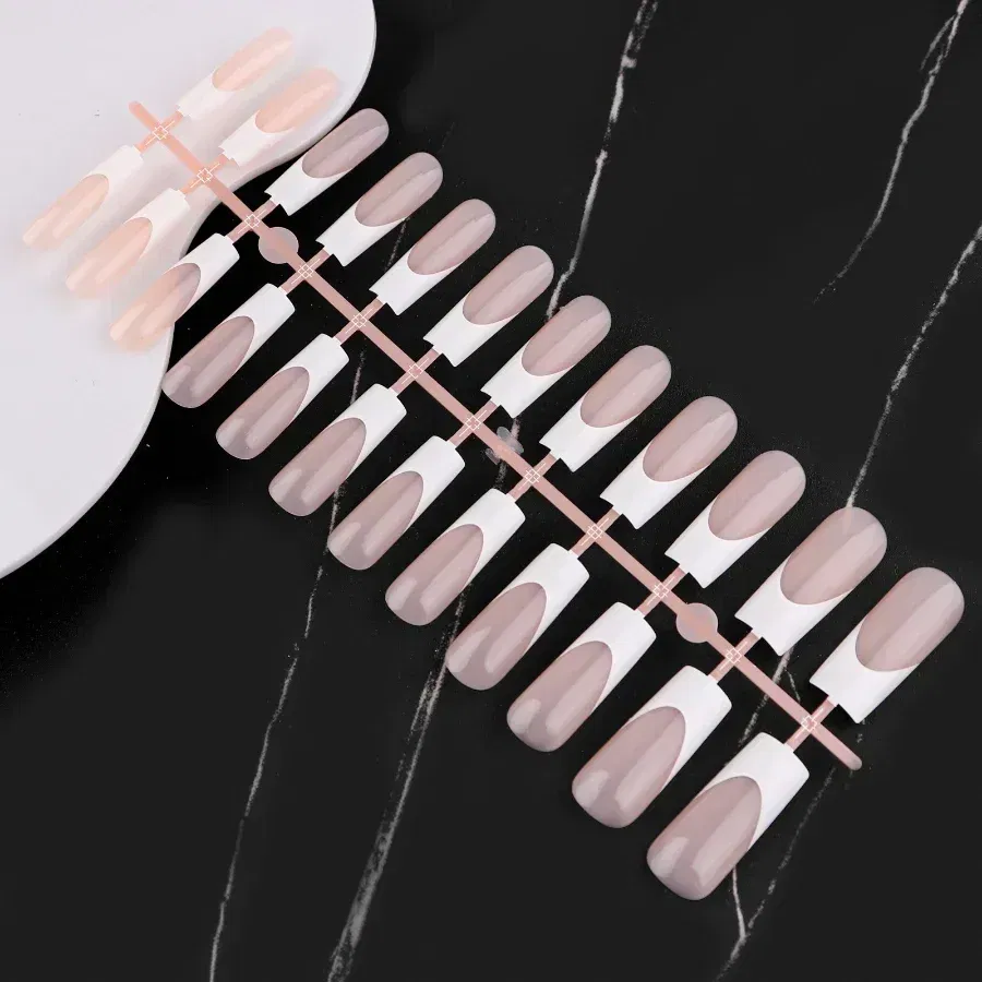 Color: Yellow - 24Pcs/bag French False Nails Frosted Press on Fake Nail Tips Full Cover Artificial Fingernails Ballet Detachable