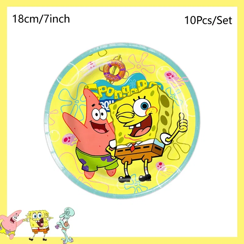 Color: Red - SpongeBob Party Decorations Disposable Tableware Cup Baby Shower Birthday Theme Plate Tablecloth Kids Birthday Party
