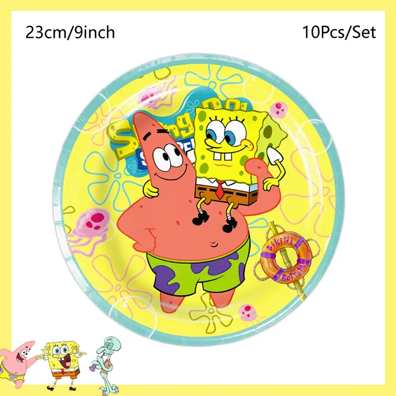 Color: Red - SpongeBob Party Decorations Disposable Tableware Cup Baby Shower Birthday Theme Plate Tablecloth Kids Birthday Party