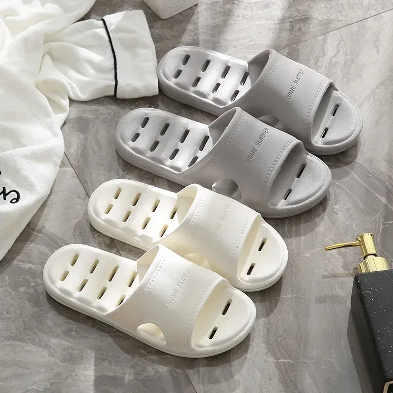 Color: Black, Shoe Size: 4.5 - Men Bathroom Slippers Women Home Slipper Non-slip Water Leaky Slippers Couples Beach Flip Flop Comfortable Soft Sole Slides