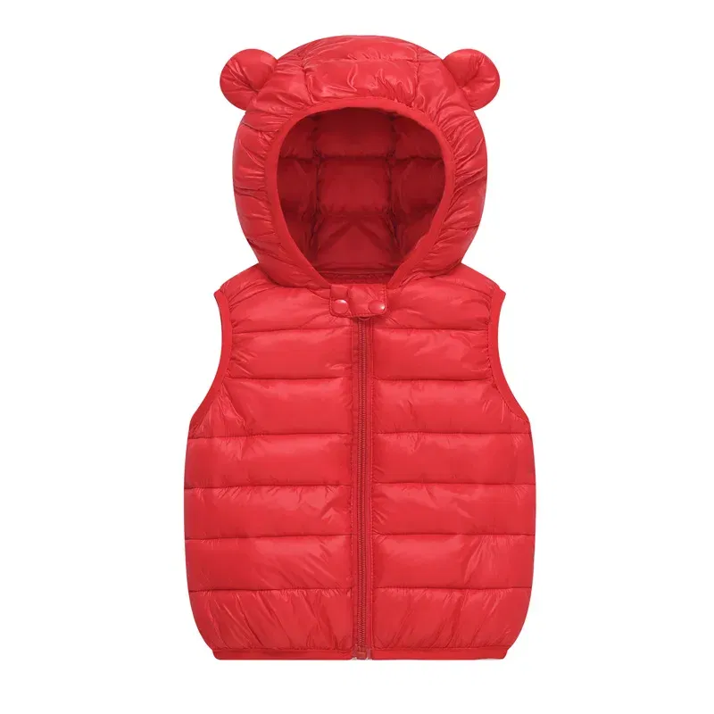 Color: Red, Kid Size: 6T - Baby Boys Girl Warm Down Vest Toddler Cotton Waistcoat Children Autumn and Winter Clothes Kids Hooded Jackets 1-6 Years Old