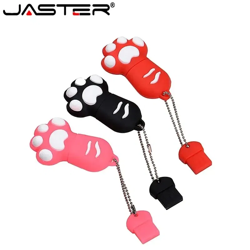 Capacity: 64GB, Color: Blue - JASTER Cute Cat Claw USB Flash Drive 64GB Cartoon Memory Stick 32GB Creative Gift Pen Drive 16GB Pink Silicone External Storage