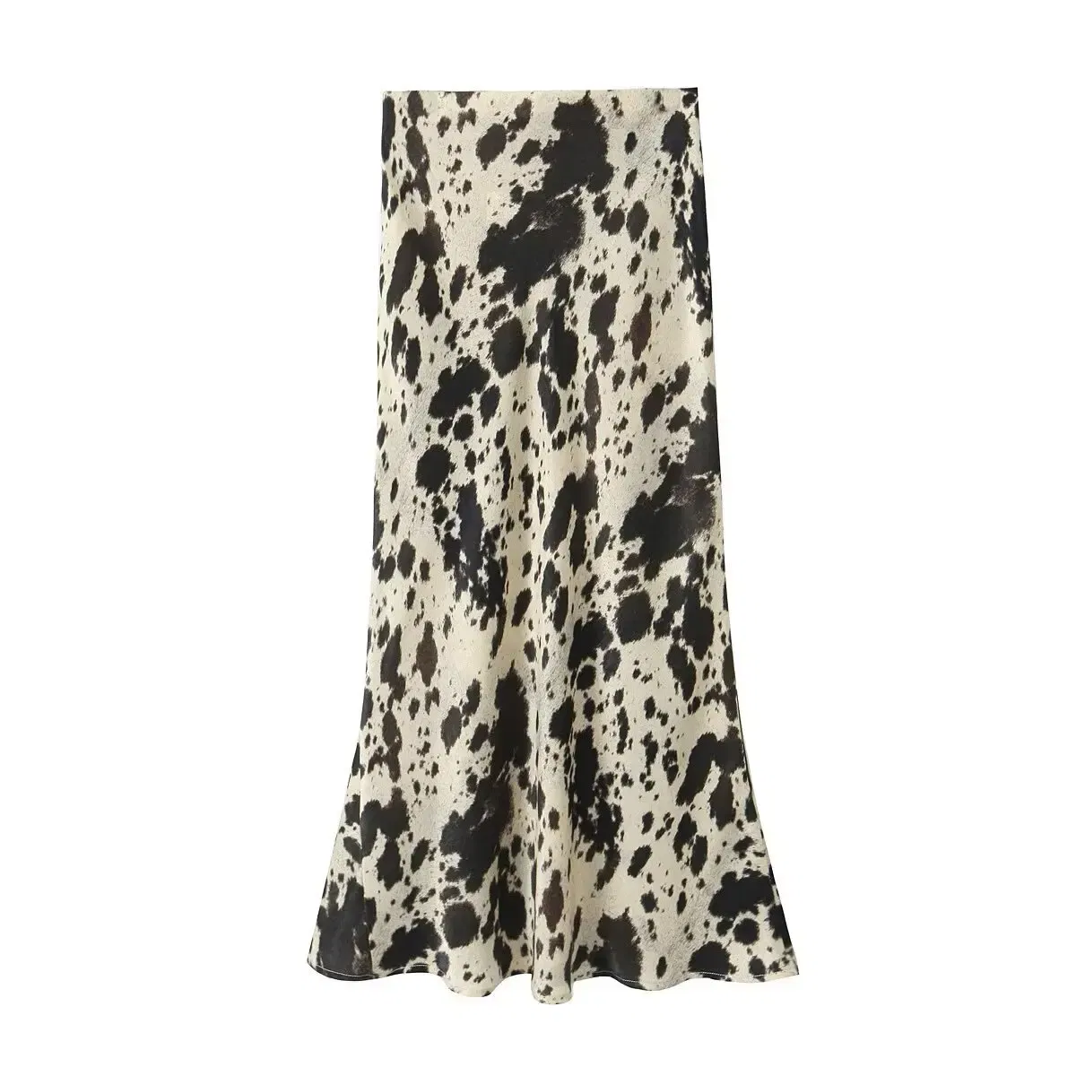 Color: Beige, Size: S - Spring and Autumn New Women's Versatile Animal Pattern Printed Silk Satin Texture Midi Half length Skirt