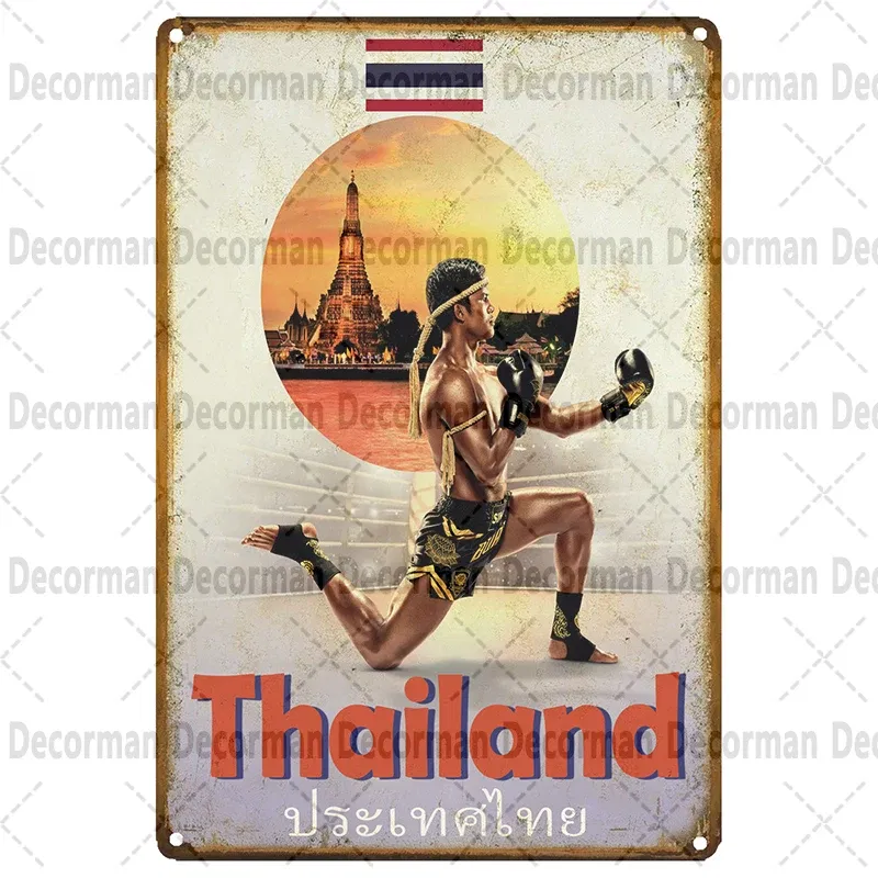 Color: Dark Khaki - [ Mike86 ] Muay Thai Tin Sign Wall Home Boxing Thailand Metal Poster art Painting Pub LTA-3188 20*30 CM