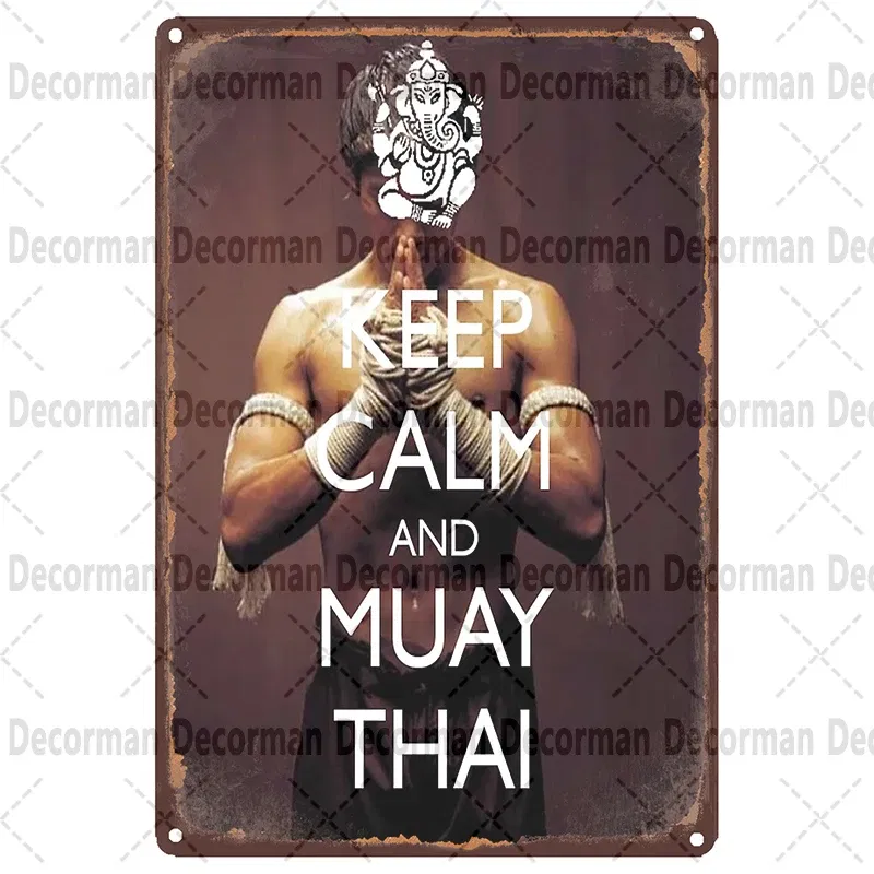 Color: Dark Khaki - [ Mike86 ] Muay Thai Tin Sign Wall Home Boxing Thailand Metal Poster art Painting Pub LTA-3188 20*30 CM