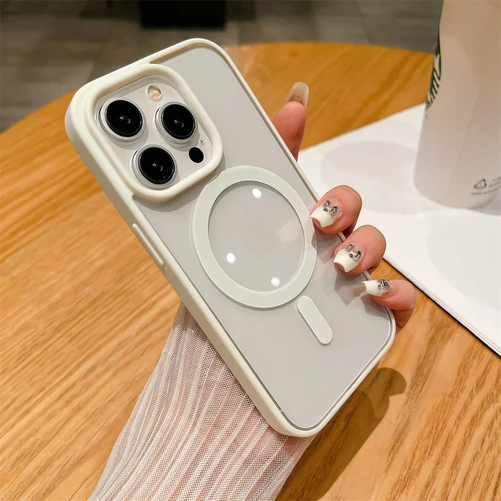 Color: Beige, Material: Cotton - Luxury Shockproof Magsafe Wireless Charge Case for iPhone 17 Air 16 15 14 Plus 13 12 Mini 11 Pro Max Clear Magnetic Bumper Cover