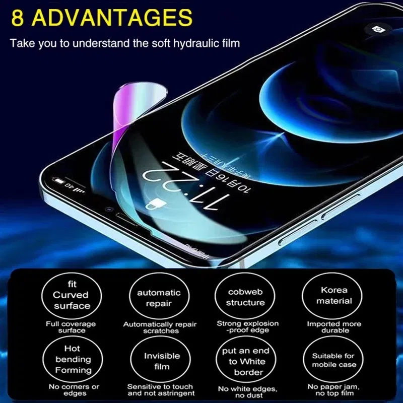 Color: DEEP BLUE, Bundle: Bundle2 - 2Pcs Hydrogel Film for IPhone 12 13 Pro Max Mini Screen Protectors for IPhone 11 14 Pro XS Max X XR 6 6s 7 8 Plus SE Not Glass