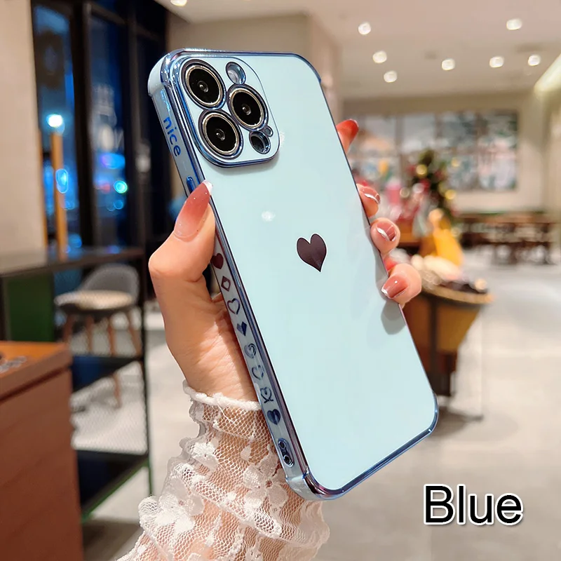 Color: Brown, Compatible-Phone Models: For iPhone 15 Pro, Ships From: CN - Electroplating Side Love Heart Phone Case For IPhone 17 16 15 14 13 12 11 Pro Max XR 8 Plus SE2/SE3 Shockproof Back Cover