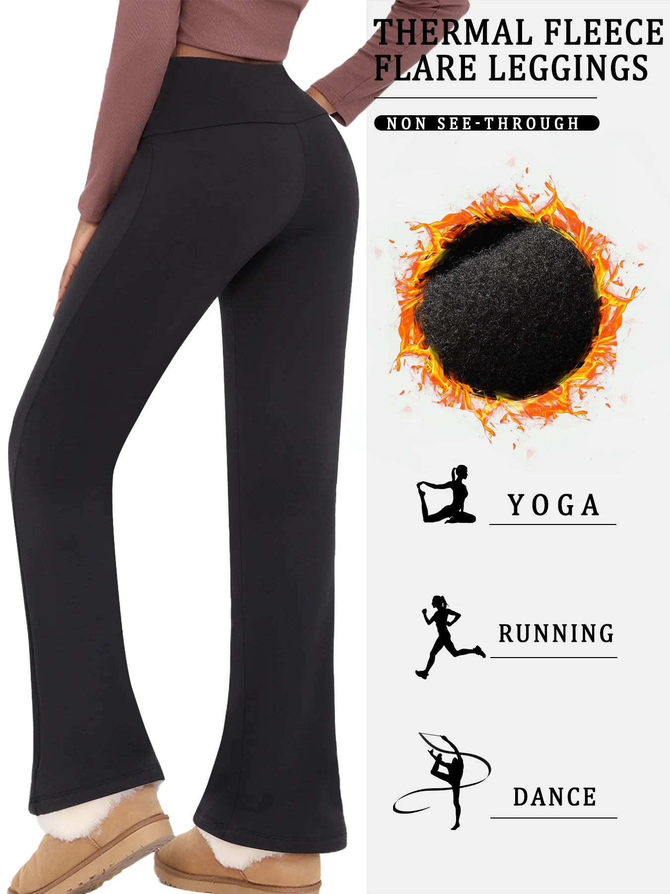 Color: Brown, Size: XL - Women's Super Soft High Waisted Fleece Flare Leggings Tummy Control Soft Bootleg Bootcut Pants