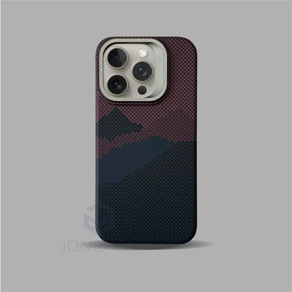 Color: Gold, Material: Nylon - Luxury Magnetic Stand Metal Lens Relief Carbon Fibre Pattern For Magsafe Case For iPhone 15 14 13 Pro Max Shockproof  Back Cover