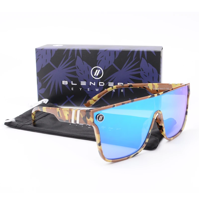 Lenses Color: Red - Mixed blue mirror UV protection lens Men's sunglasses Retro fashion Square Blender Men's sunglasses 68009: With box