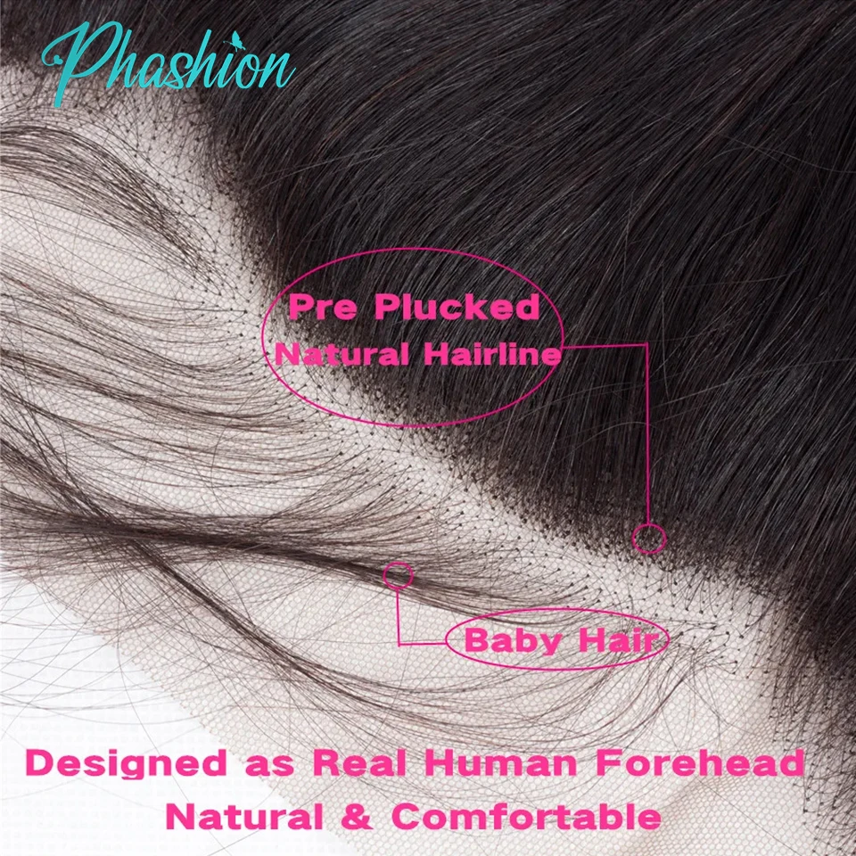 Color: Natural Color, Stretched Length: 24inches - Phashion 26 28 Inch13x6 Lace Frontal Straight Pre Plucked Swiss HD Transparent Full Front Only Natural Black 100% Human Hair