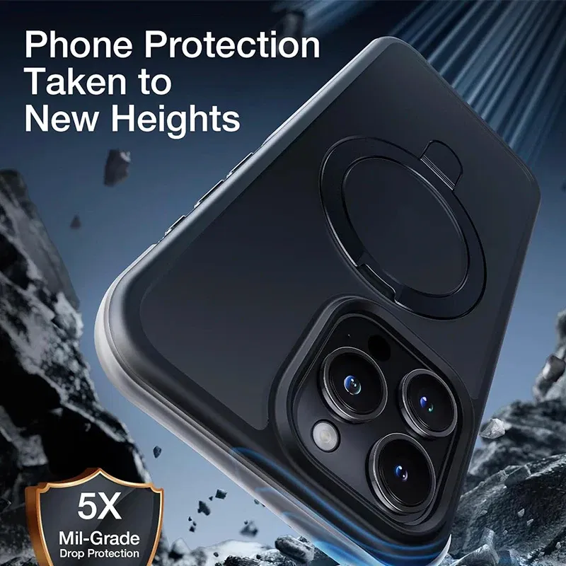 Color: Beige, Material: ABS - Magnetic Phone Case with Ring Stand for Wireless Charging iPhone 15 Pro Max 14 Plus 13 12 11 Translucent Cases Matte Slim Cov