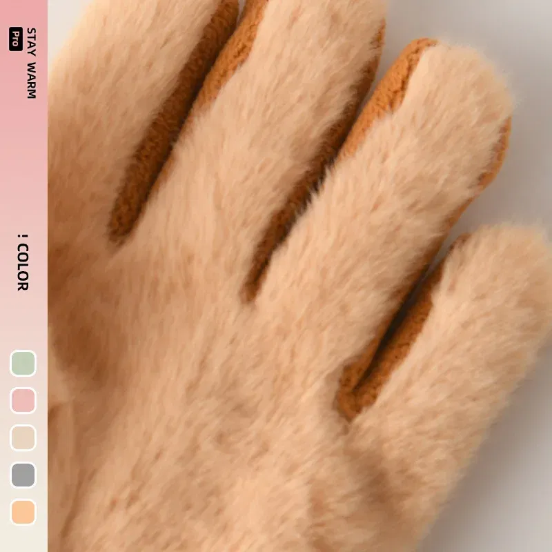 Color: green - 5-12 Years Winter Children Girl Gloves Knitted Warm Soft Cartoon Rabbit Full Finger Gloves Kids Outdoor Lovely Girl Mittens