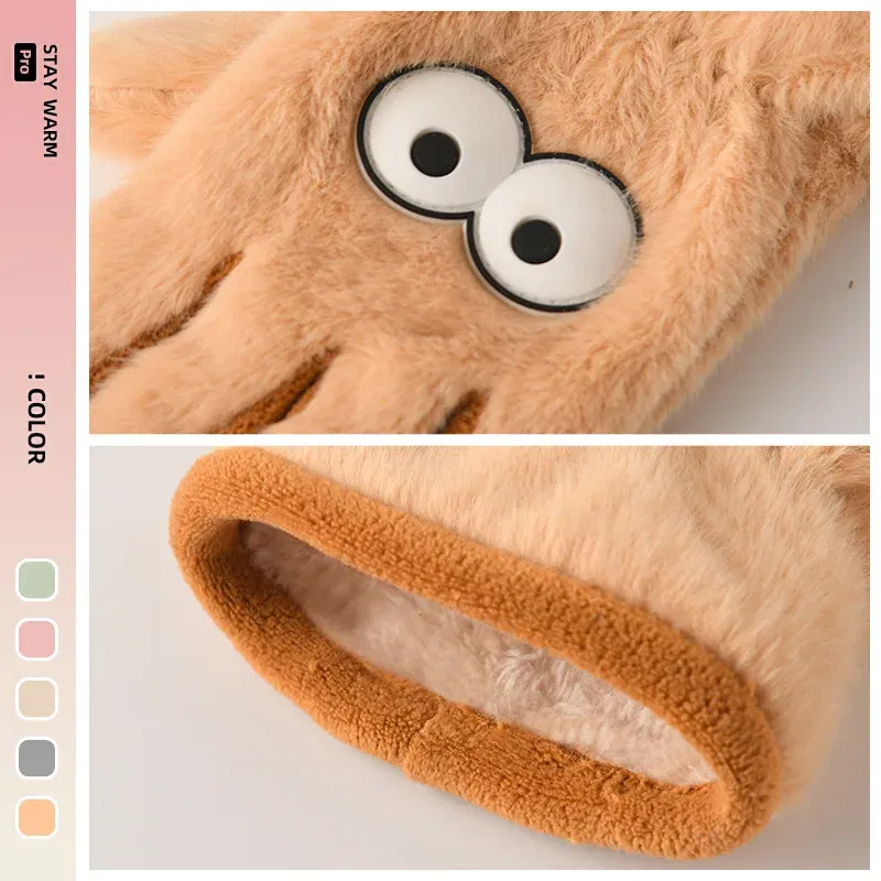 Color: green - 5-12 Years Winter Children Girl Gloves Knitted Warm Soft Cartoon Rabbit Full Finger Gloves Kids Outdoor Lovely Girl Mittens