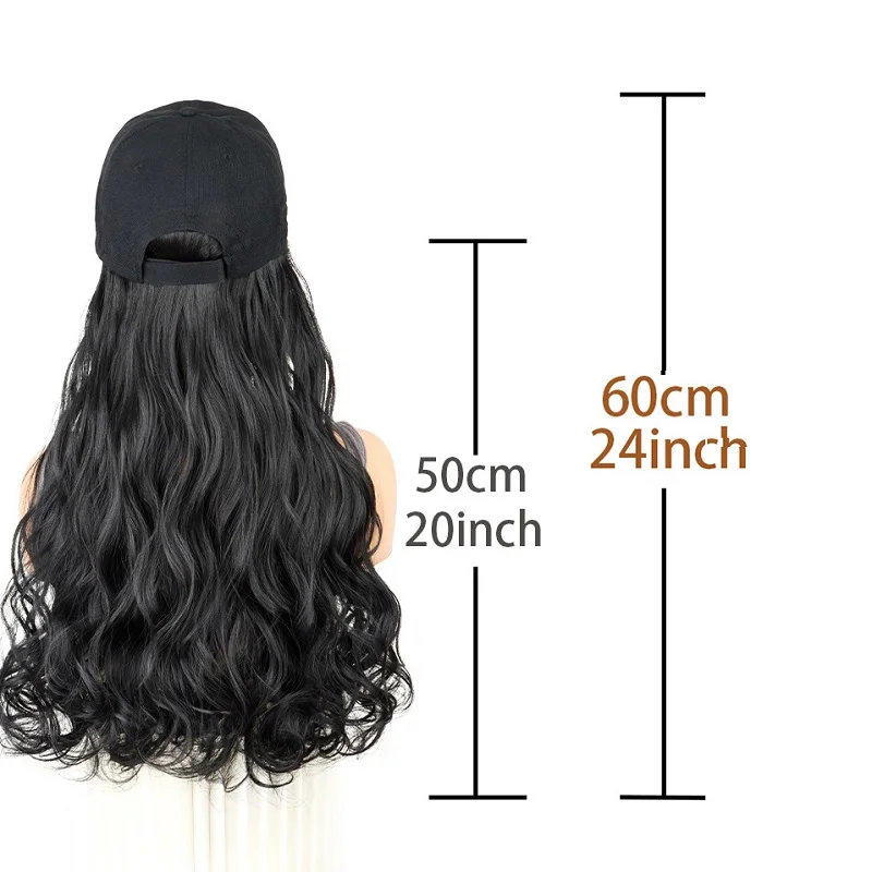 Color: #33 - 20Inch Synthetic Long Curly Hat Wig Baseball Cap Black Brown Hairpiece Adjustable Hat Wigs for Women