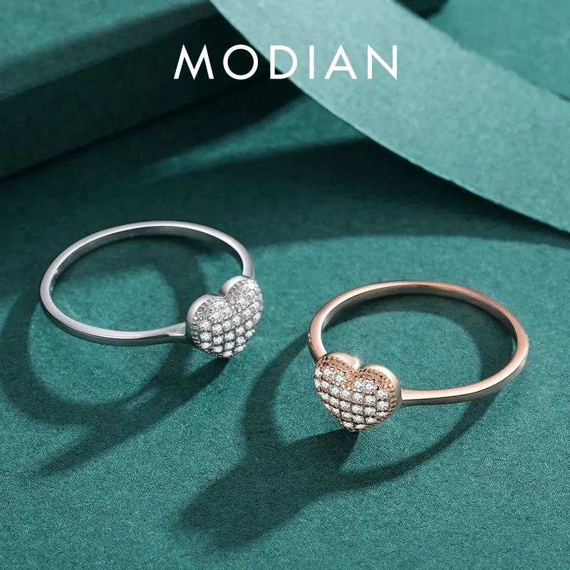 Gem Color: Yellow, Ring Size: 8 - MODIAN 925 Sterling Silver Delicate Romantic Love Heart Finger Ring Zirconia For Women Fine Jewelry Valentine Day Gift