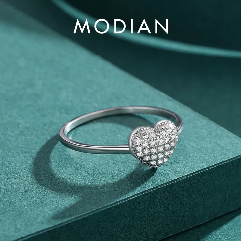 Gem Color: Yellow, Ring Size: 8 - MODIAN 925 Sterling Silver Delicate Romantic Love Heart Finger Ring Zirconia For Women Fine Jewelry Valentine Day Gift