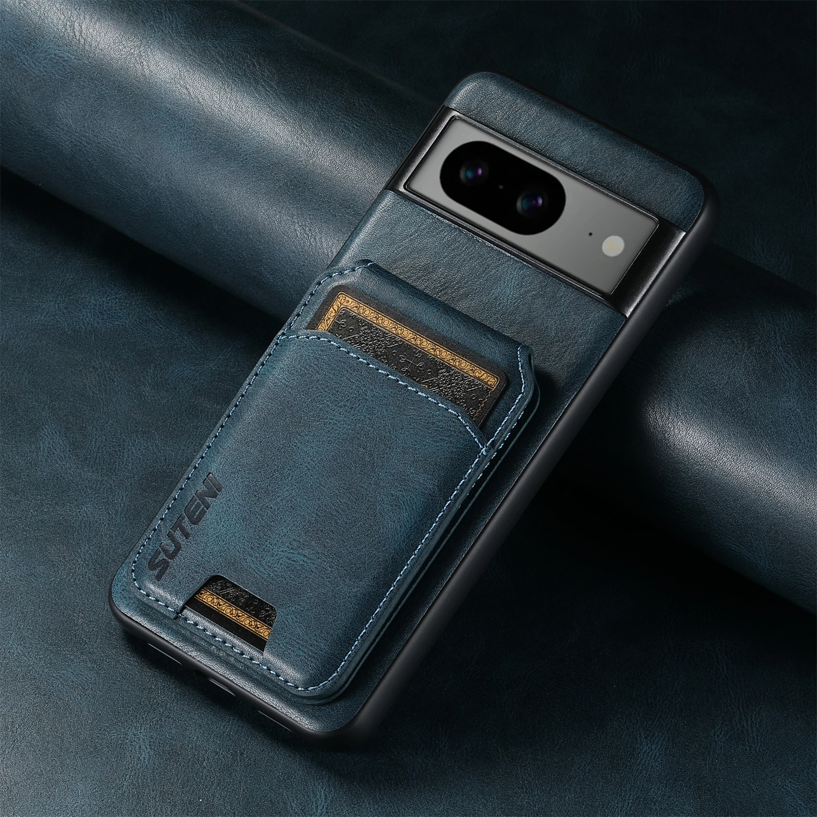 Color: Blue, Material: Microfiber - SUTENI Card Holder Leather Pocket Wallet Phone Case Stand For Google Pixel 8A 8Pro 7 7Pro 7A 6 6Pro 6A