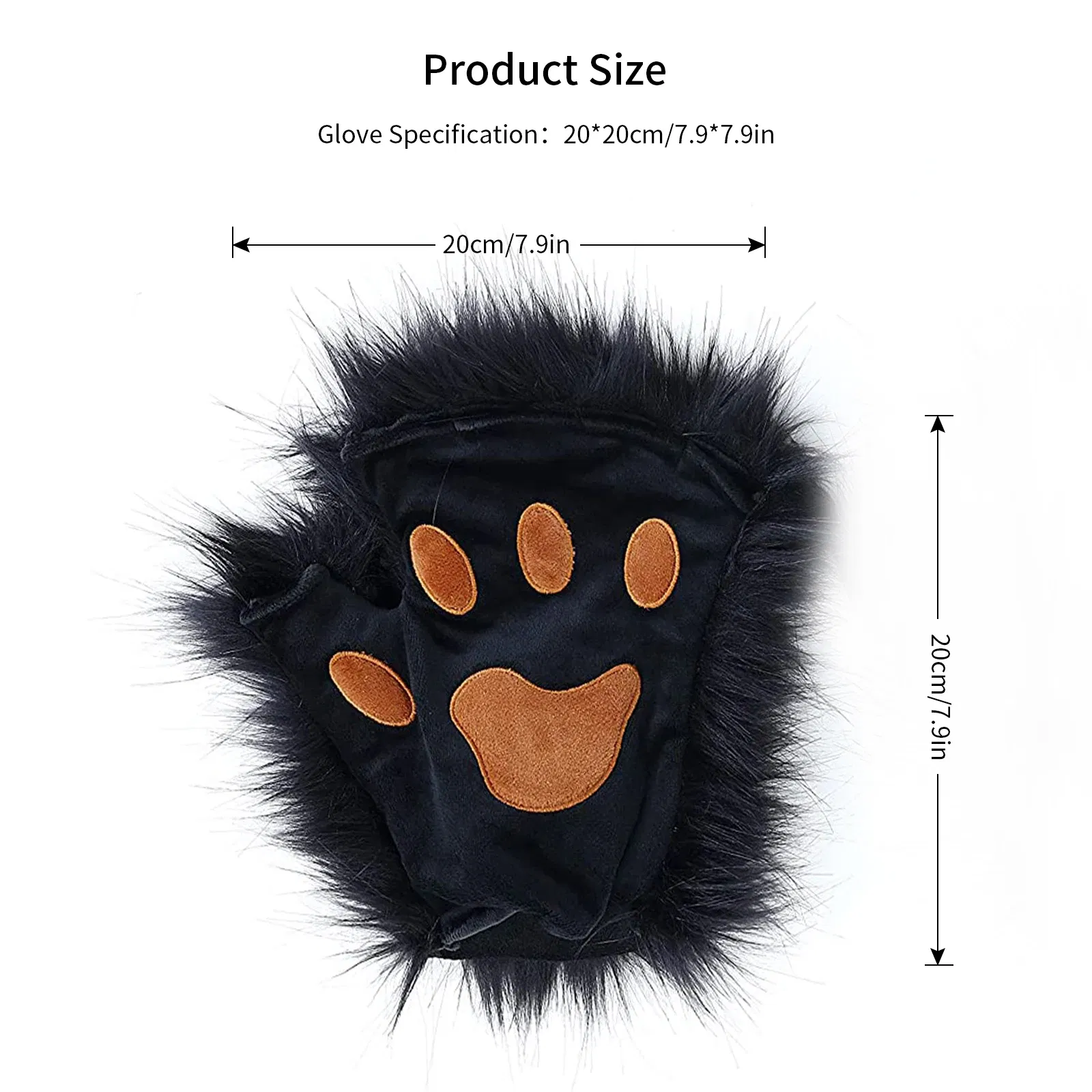 Color: WHITE, Gloves Size: One Size - Wolf Paw Gloves Faux Fur Cat Fingerless Mittens Winter Warm Cosplay Halloween Fancy Party Costume Accessories