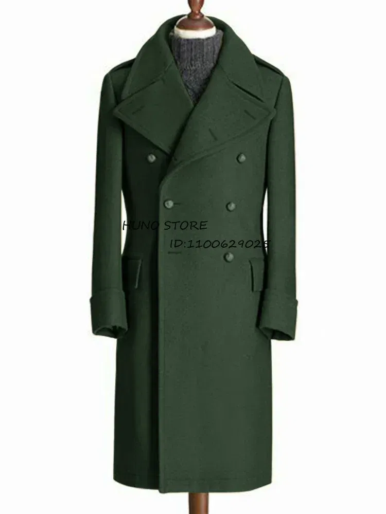 Color: green, Size: XL - Windbreak Men's Jacket Wool Long Coat Lapel Double Breasted Men's Trench Coats Windbreakers Jackets Man Winter 2023 Martens Male
