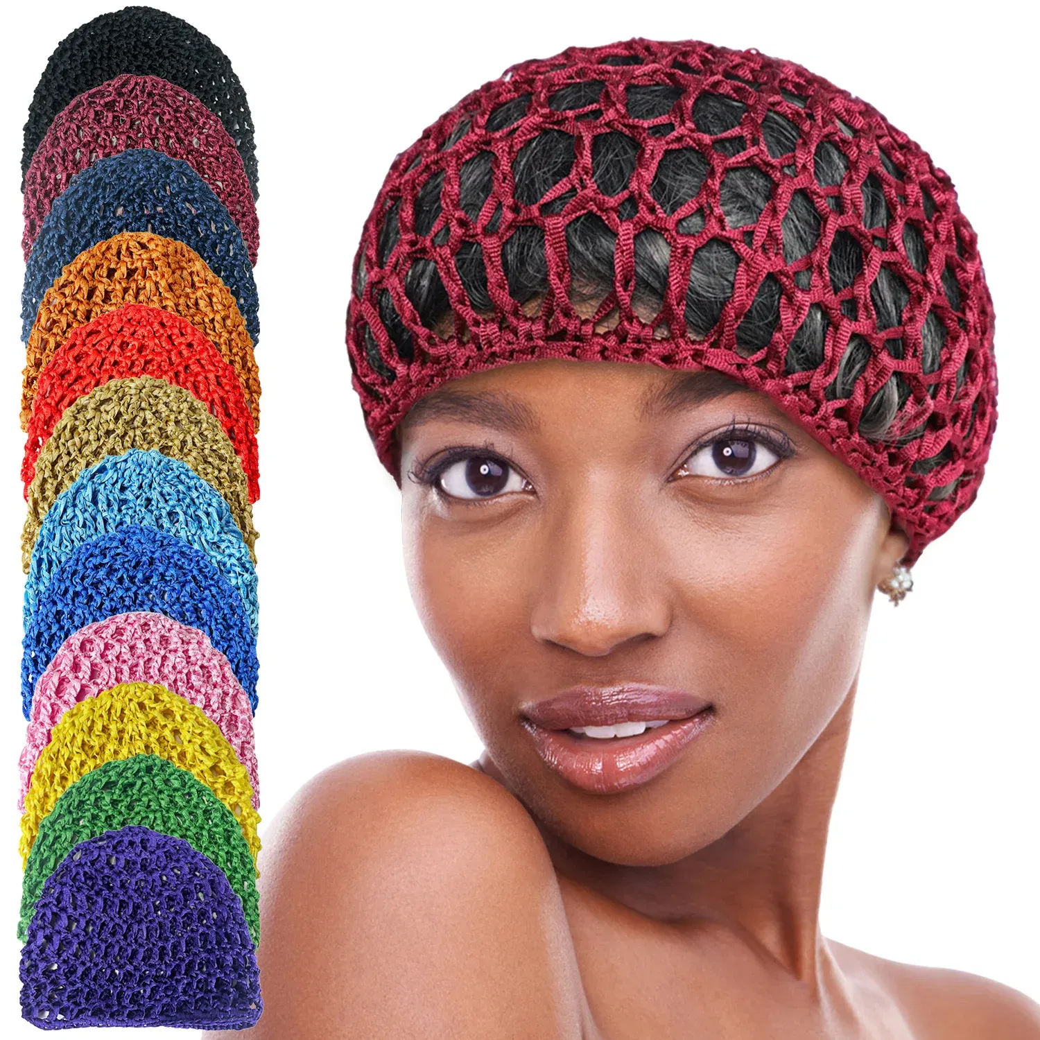Color: Navy Blue - Womens Mesh Hair Net Crochet Cap Stylish Bar Hair Net Hand-crocheted Silk Mesh Hair Accessories Hats Turban Night Cover  Beanie