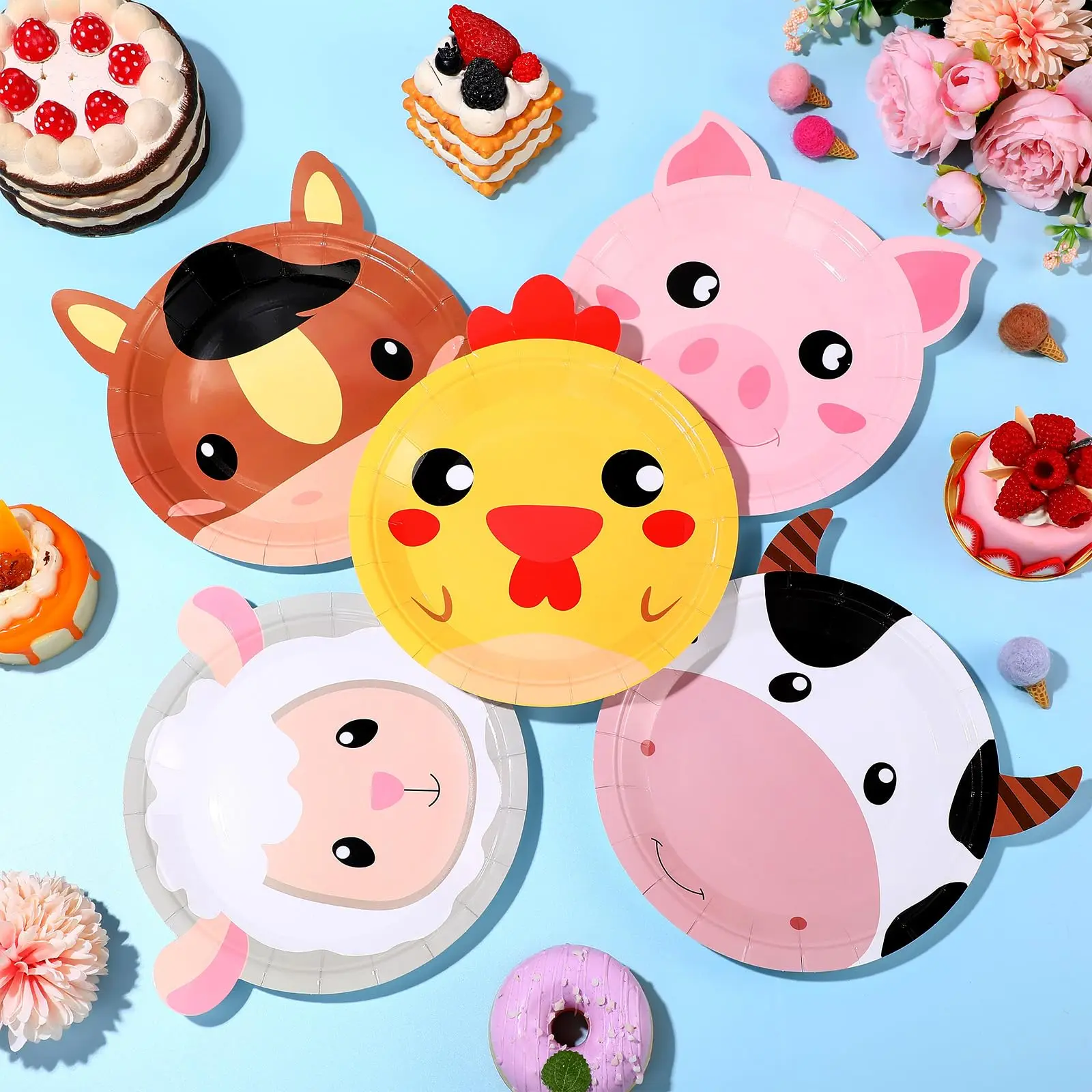Color: Olive, Capacity: 480ml - Farm Animals Party Paper Plates Chicken Pig Cow Sheep Horse Disposable Plates Farm Birthday Party Supplies for Baby Shower