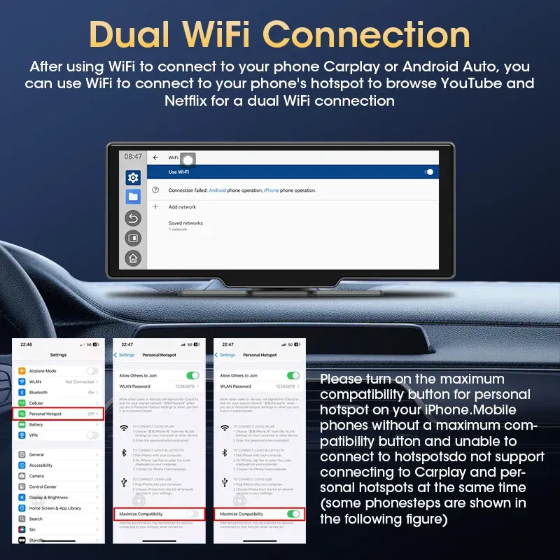 Color: Gold - JMCQ Universal 10.26" Android WIFI Car Multimedia Player Bluetooth Wireless Carplay auto Monitor Screen for YouTube for Netflix