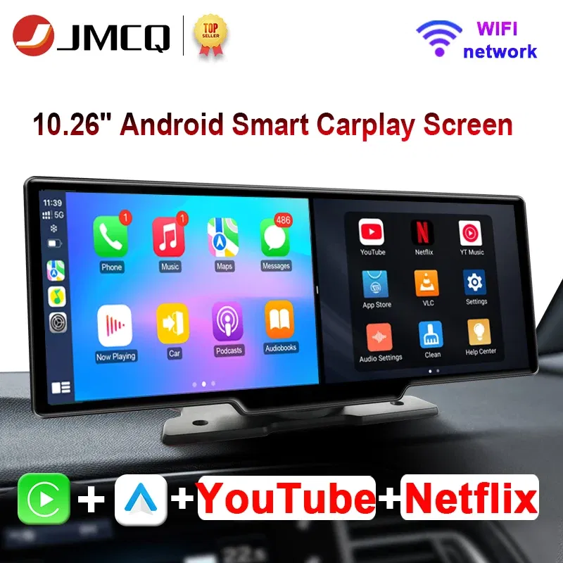 Color: Gold - JMCQ Universal 10.26" Android WIFI Car Multimedia Player Bluetooth Wireless Carplay auto Monitor Screen for YouTube for Netflix